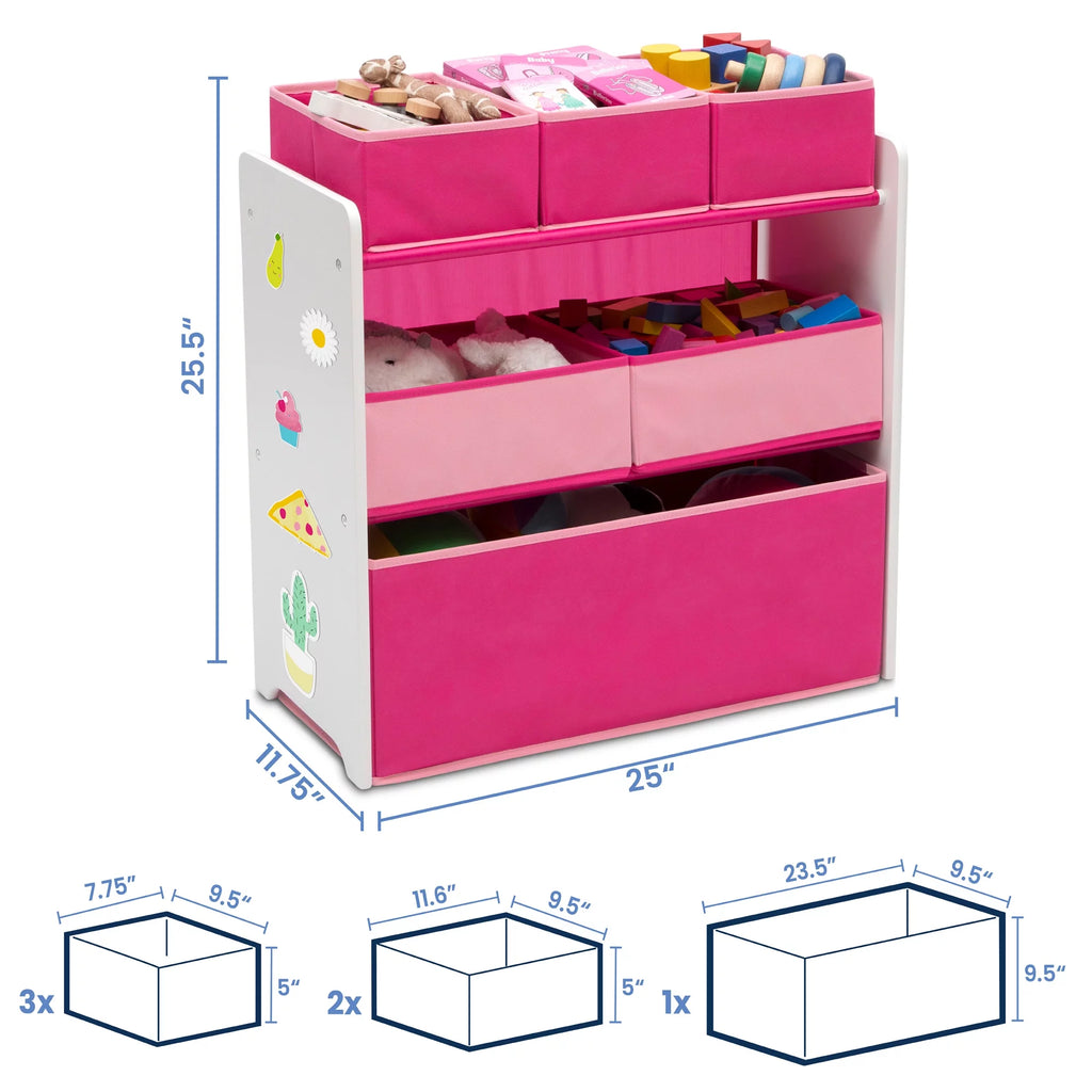 Toy Organizer with 6 Bins, White/Pink L483002