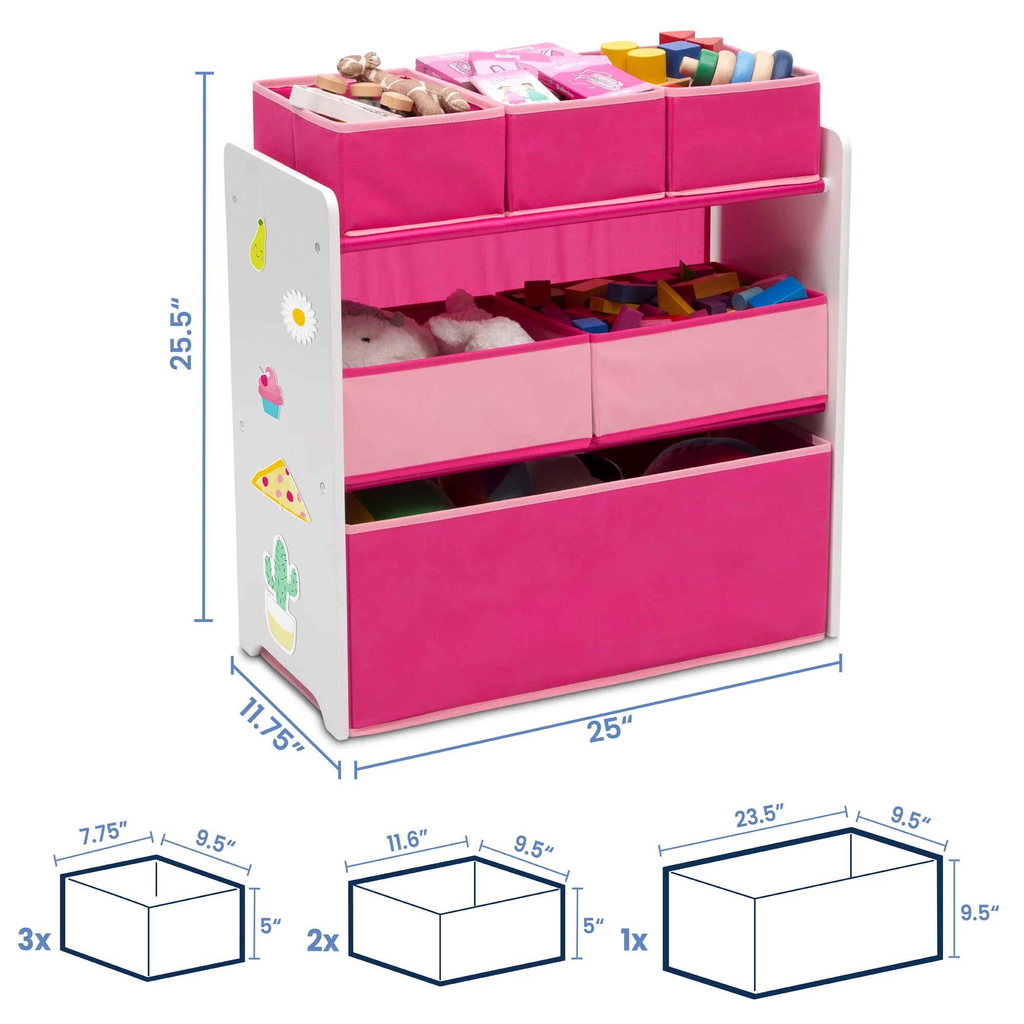 Toy Organizer with 6 Bins, White/Pink L483002