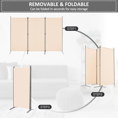 3 Panel Room Divider Folding Partition Privacy Screens, Freestanding Fabric Panel, 102" W x 71" H S7520