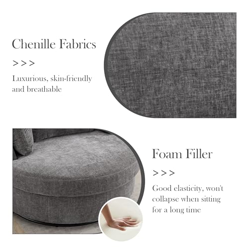 Oversized Swivel Barrel Chair with Ottoman, Chenille, Beige M813