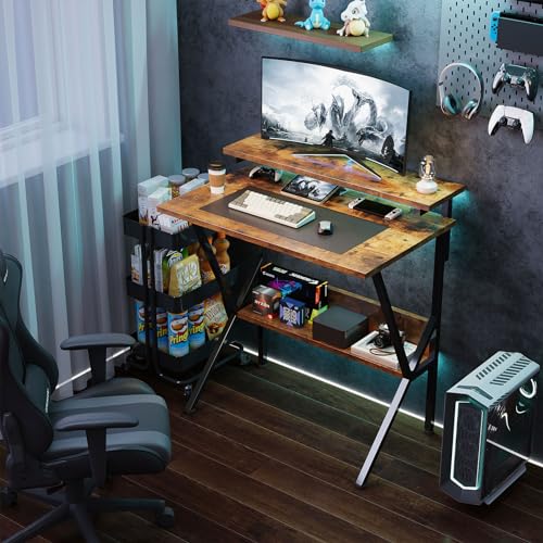 Small Desk with Adjustable Monitor Stand for Small Spaces, Grey G4959