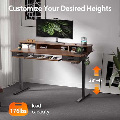Electric Standing Desk with 2 Drawers, Height Adjustable for Home Office W495