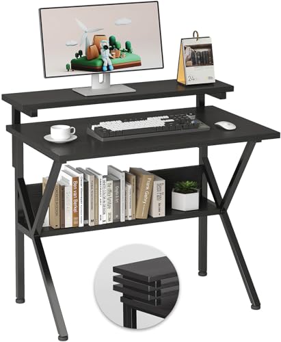 Small Desk with Adjustable Monitor Stand for Small Spaces, Grey G4959