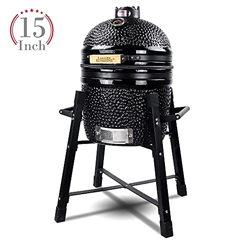 Ceramic Kamado Charcoal BBQ Grill and Smoker, 15 Inch with Tall Stand Z263
