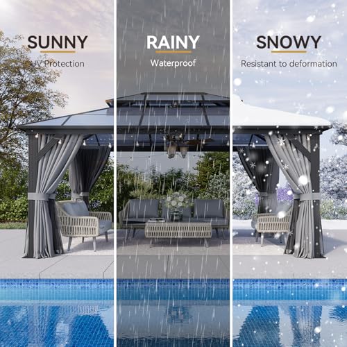 12x16 Hardtop Gazebo with Netting and Curtains for Patio K27275