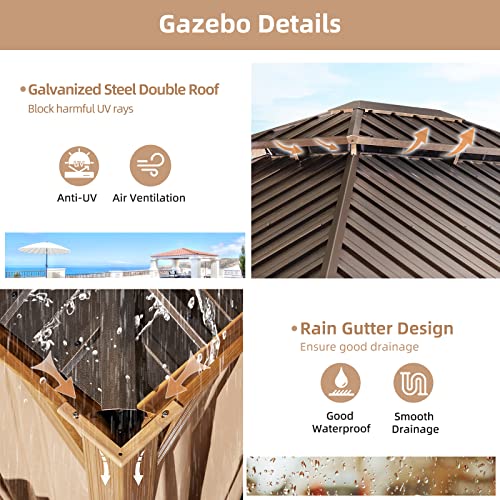 12x16 ft Hardtop Gazebo with Double Roof, Curtains and Netting T94173