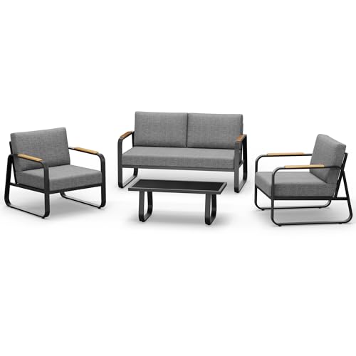 4-Piece Outdoor Patio Furniture Set with Sofa and Tempered Glass Table B6490