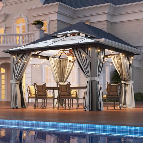 12x16 Hardtop Gazebo with Netting and Curtains for Patio K27275