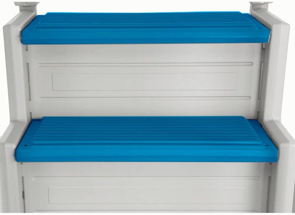 Above Ground Swimming Pool Step & Ladder, Heavy Duty, White Frame with Blue and Gray Steps J41441