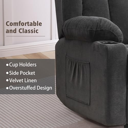 Swivel Recliner Chair with Massage and Heat, Fabric Upholstery, Lime Gray Y550941