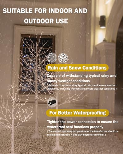 Lighted Birch Tree Set 4ft, 6ft and 8ft with Warm White LED Lights for Holiday Decor Y74695
