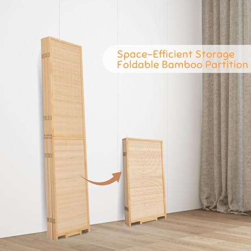 Bamboo Room Divider Folding Privacy Screen, 4 Panel, Beige N84000