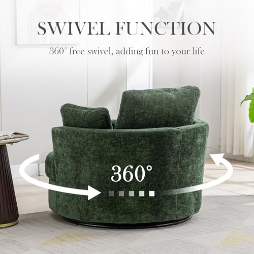 Oversized Swivel Barrel Chair with Ottoman, Chenille, Beige M813