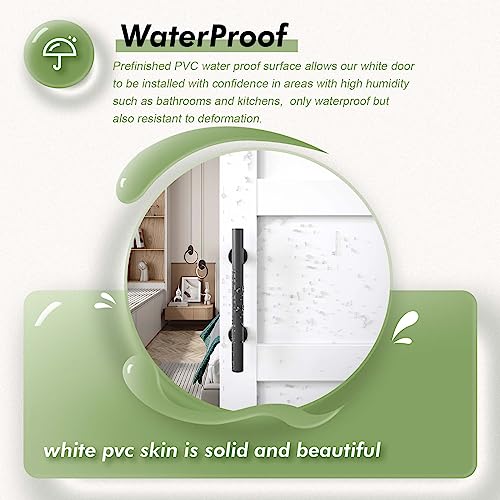 Double 21x84in White Barn Door with 7FT Sliding Hardware Kit, MDF, PVC Surface, DIY Assembly R60322