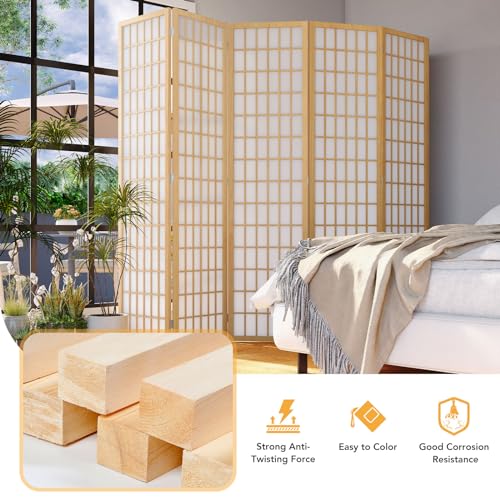 6 Panel Folding Room Divider, Japanese Shoji Screen, 5.9 Ft, Natural T81976
