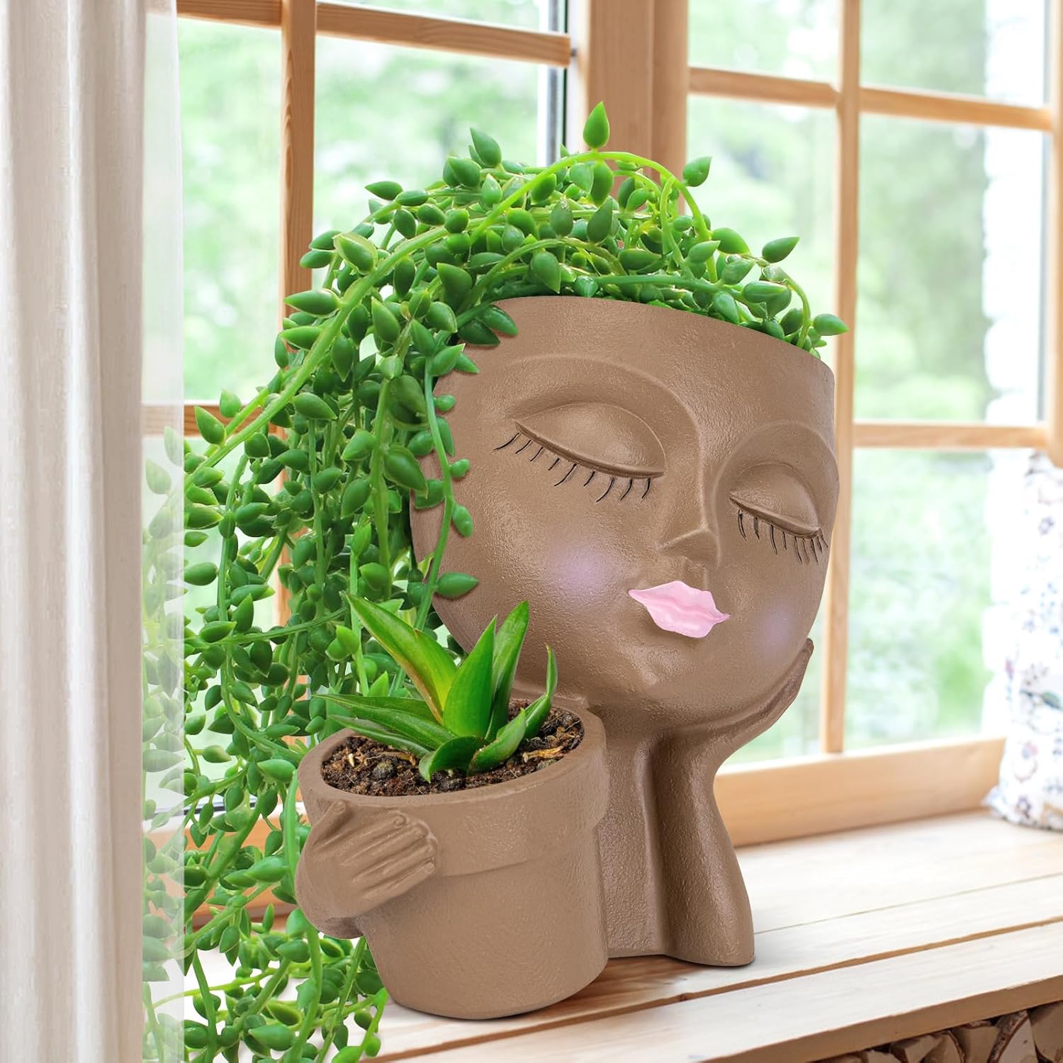 Face Planter Pot with Drainage Hole for Indoor Outdoor Plants W330