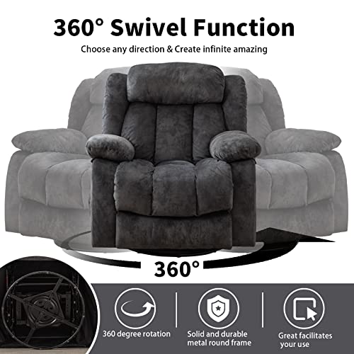 Massage Swivel Rocker Recliner Chair with Heat and Vibration, Grey M1757