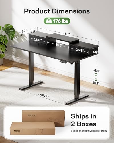 Electric Standing Desk with Drawers, Height Adjustable, Black C6615