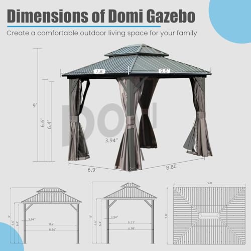 10 x 10 ft Hardtop Gazebo with Netting and Curtains, Galvanized Steel Roof for Patio K80436