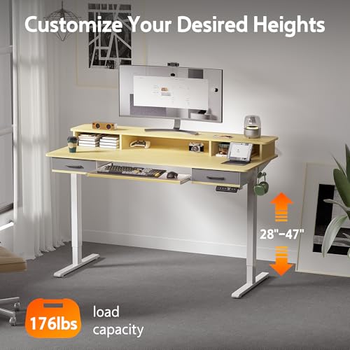 Electric Standing Desk with 2 Drawers, Height Adjustable for Home Office W495
