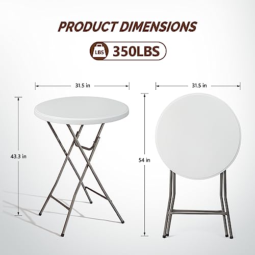 Folding Round Table Bar Height, HDPE with Gray Metal Finish, Black M940225