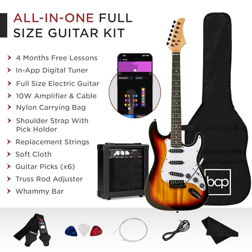 39in Full Size Beginner Electric Guitar Starter Kit with Case and Amp E13920