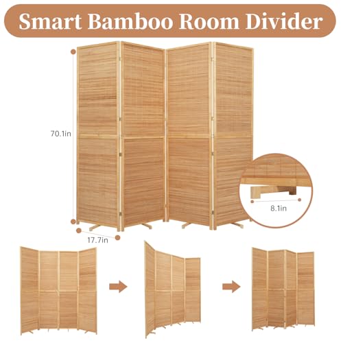 Bamboo Room Divider 4 Panel Freestanding Folding Privacy Screen T33053