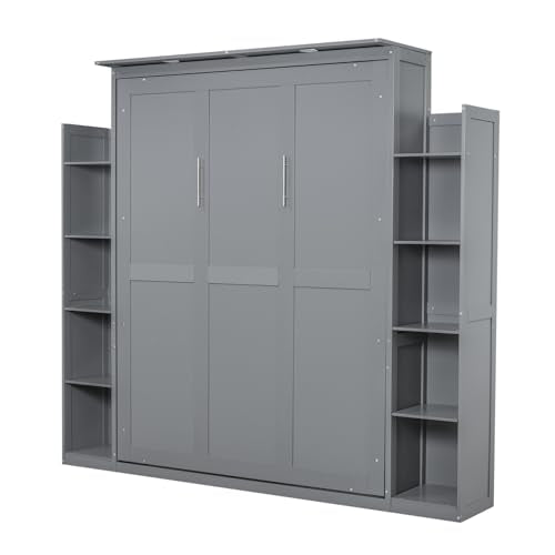 Queen Size Murphy Bed with Cabinet and LED Lights M1232