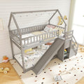 Twin Over Twin Bunk Bed with Slide & Stairs, Wood, White M692