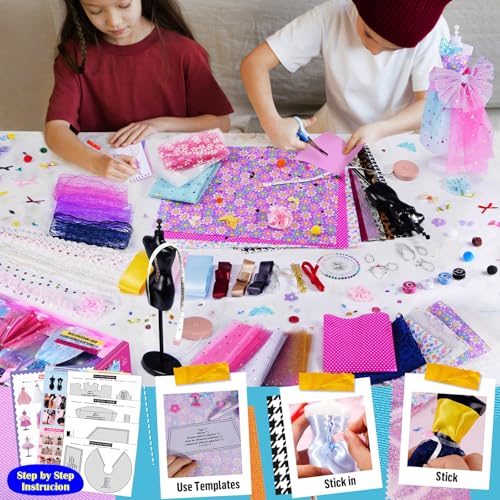 Fashion Designer Kit for Girls with 6 Mannequins, Arts and Crafts Sewing Kit for Kids Ages 8-12 S1001