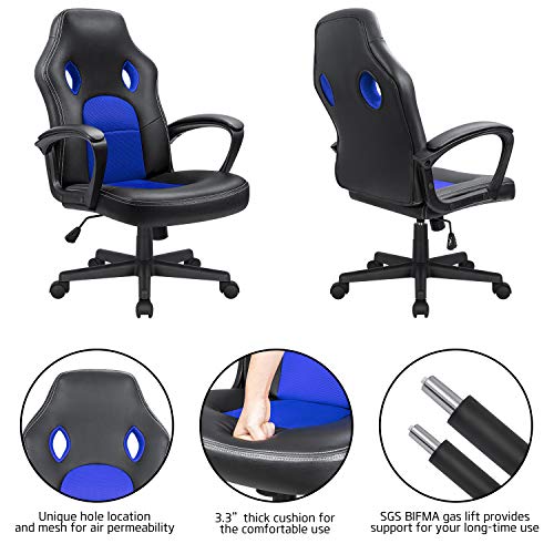 High Back Ergonomic Leather Gaming Chair, Adjustable, Blue S74277