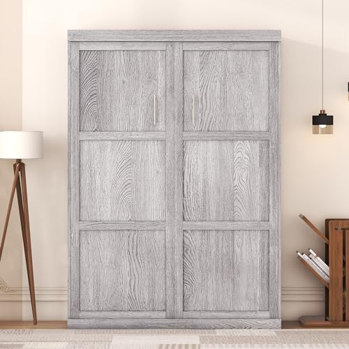 Murphy Bed Chest with Shelves and USB Ports, Foldable Wood Frame Y56482