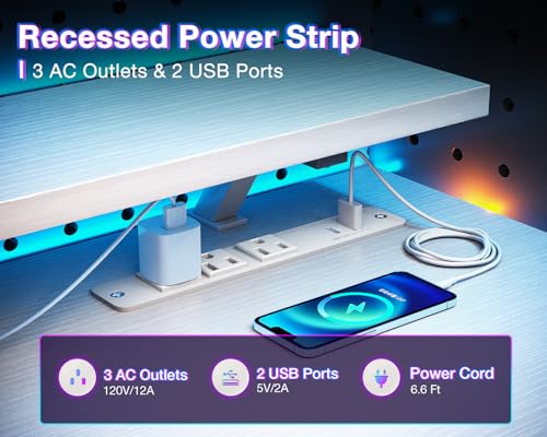 Reversible Gaming Desk with USB Charging Port and LED Lights, 40 Inch Computer Desk with Storage Shelves M571