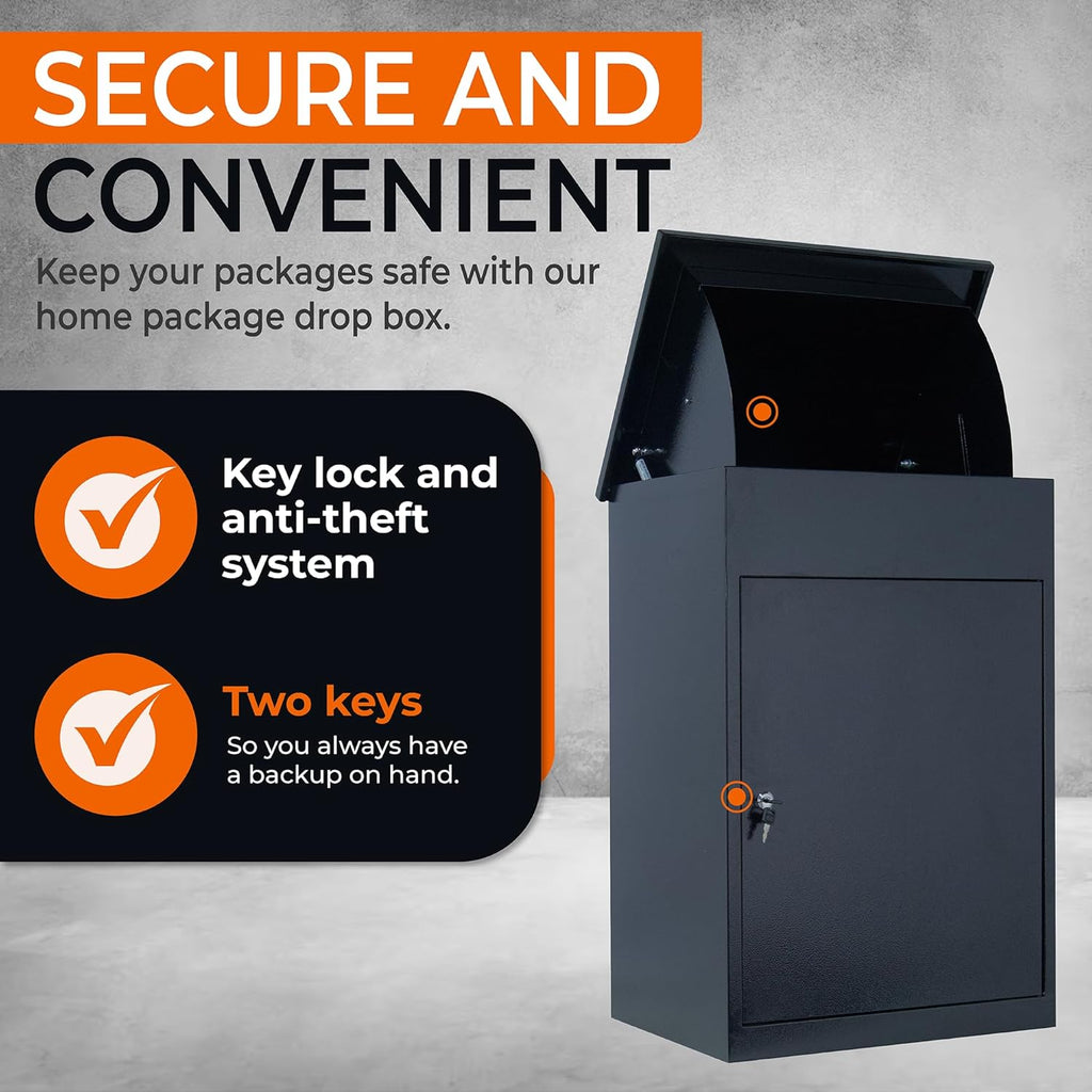 Wall Mounted Lockable Parcel Box for Porch Delivery, Extra Large, Black G63349