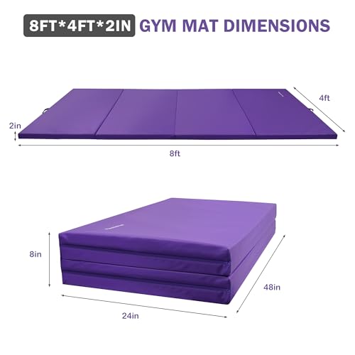 Folding Exercise Gymnastics Mat, 4x8x2 Inch, with Carrying Handles P466