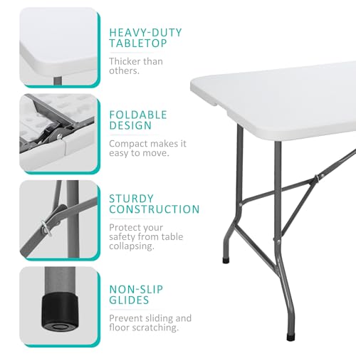 Portable 4 Foot Plastic Folding Table, Indoor Outdoor Heavy Duty, White Y15191