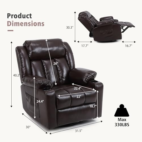 Swivel Recliner Chair with Massage and Heat, Fabric Upholstery, Lime Gray Y550941