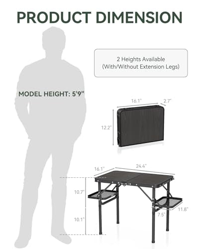 Folding Camping Table Small 2ft, Portable with Extra Space, Aluminum V581