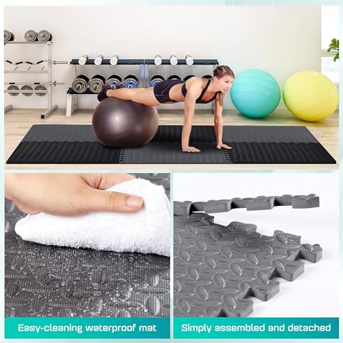 Puzzle Exercise Mat for Home Gym, EVA Interlocking Foam Floor Tiles with Border O344855
