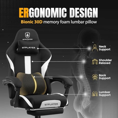 Gaming Chair Ergonomic Office Chair with Foot Rest, Breathable Fabric Computer Chair with Headrest and Lumbar Support O7023