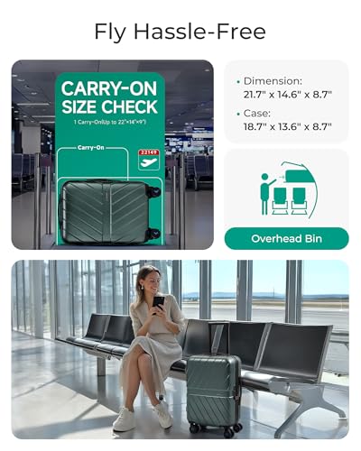 Carry On Luggage 22x14x9 with TSA Lock, Hardside Spinner Suitcase 20 Inch J7440