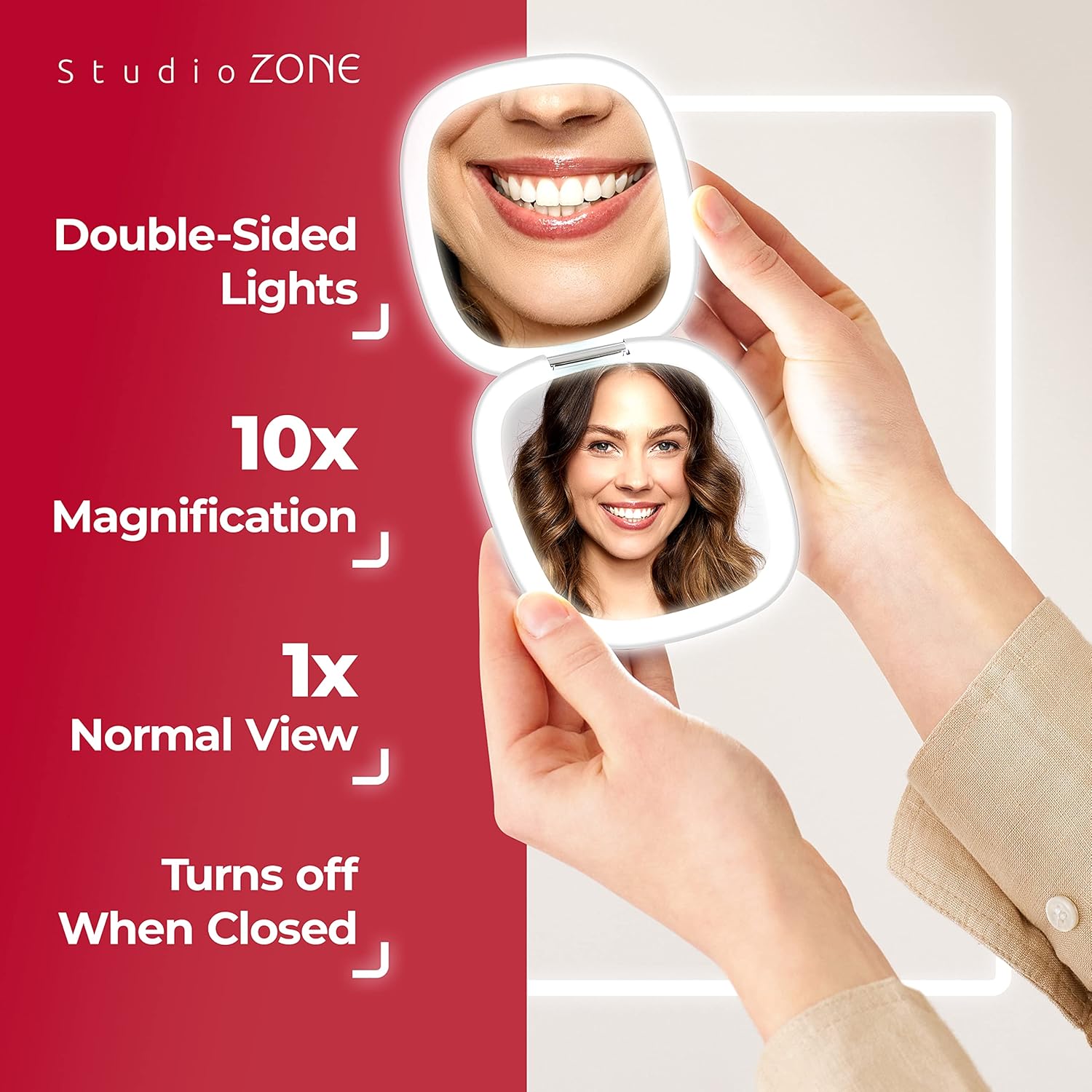 Compact Mirror with Light, 10X Magnifying, USB Rechargeable X51450