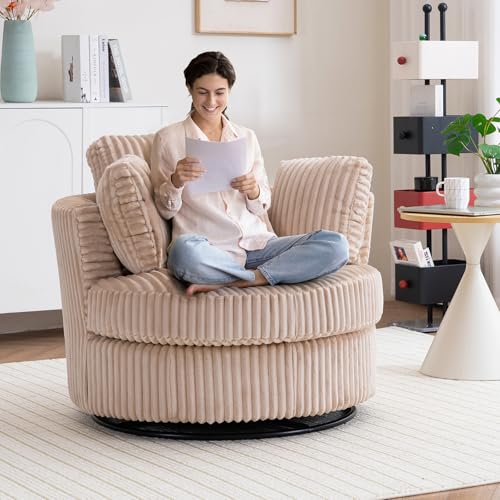 Round Swivel Barrel Chair with Ottoman for Living Room Bedroom G375183