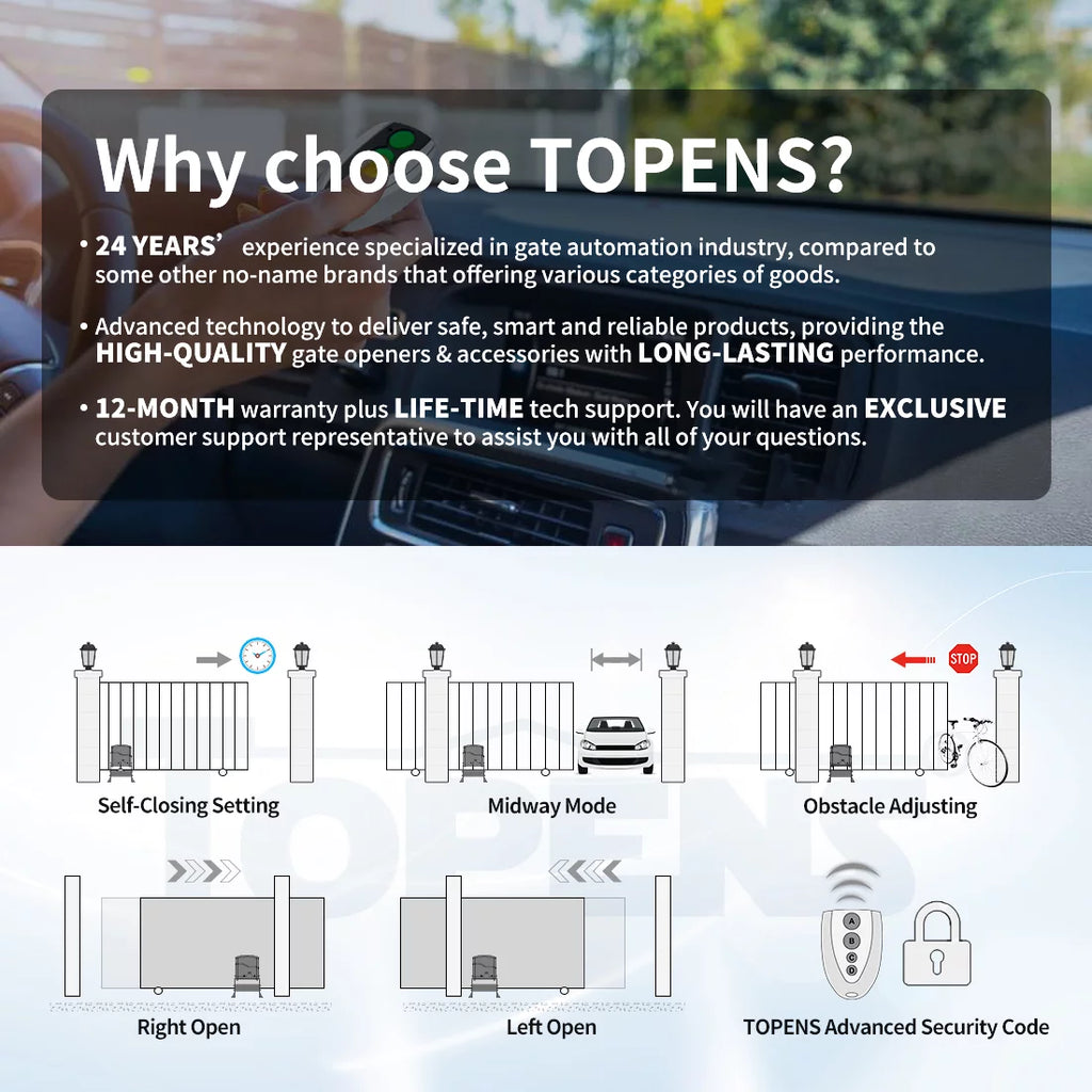 Automatic Sliding Gate Opener Chain Drive for Heavy Driveway Gates up to 1600 lbs, AC Powered with Remote Control M207