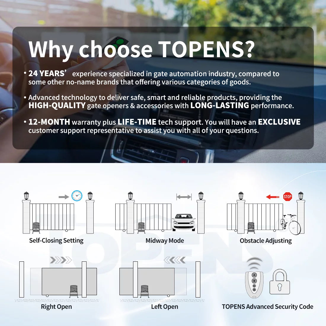 Automatic Sliding Gate Opener Chain Drive for Heavy Driveway Gates up to 1600 lbs, AC Powered with Remote Control M207