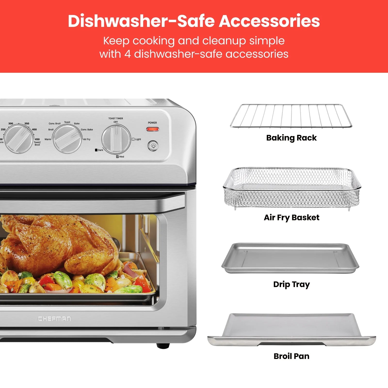 Air Fryer Toaster Oven Combo, 7-in-1 Countertop Convection, 20 Qt, Stainless Steel T387