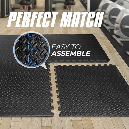 Puzzle Exercise Mat for Home Gym, EVA Interlocking Foam Floor Tiles with Border O344855