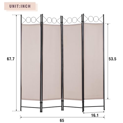 4 Panel Room Divider 6FT Steel Frame Folding Privacy Screen G872592