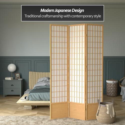 7 ft. Tall Window Pane Shoji Screen Room Divider, 3 Panels, White S15216