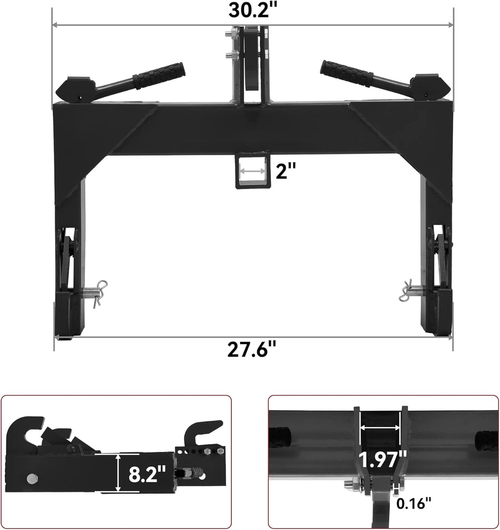 3 Point Quick Hitch, 3000 lbs with 2" Receiver for Category 1 & 2 Tractors G308205